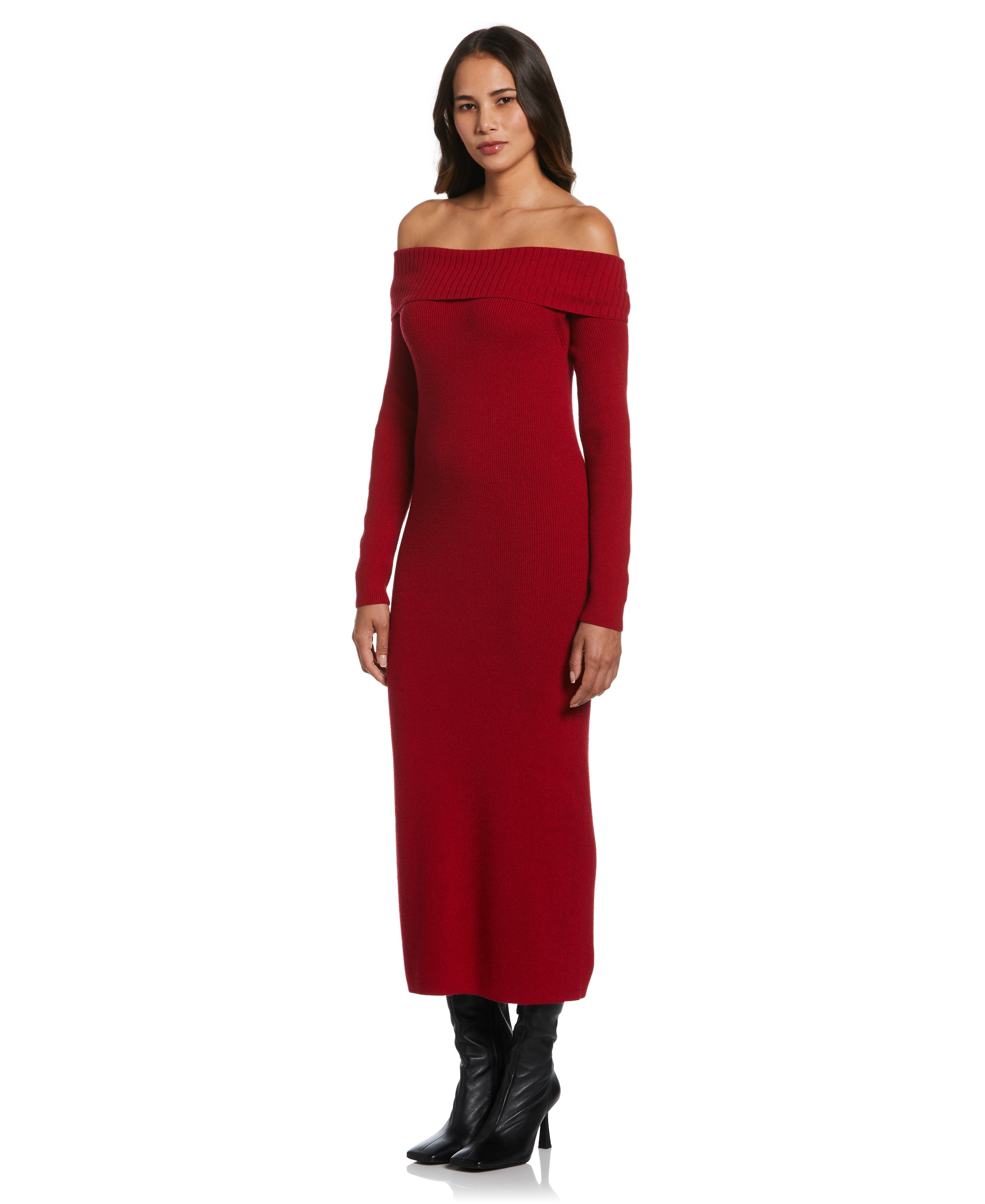 Off-the-Shoulder Sweater Dress (Ruby) 