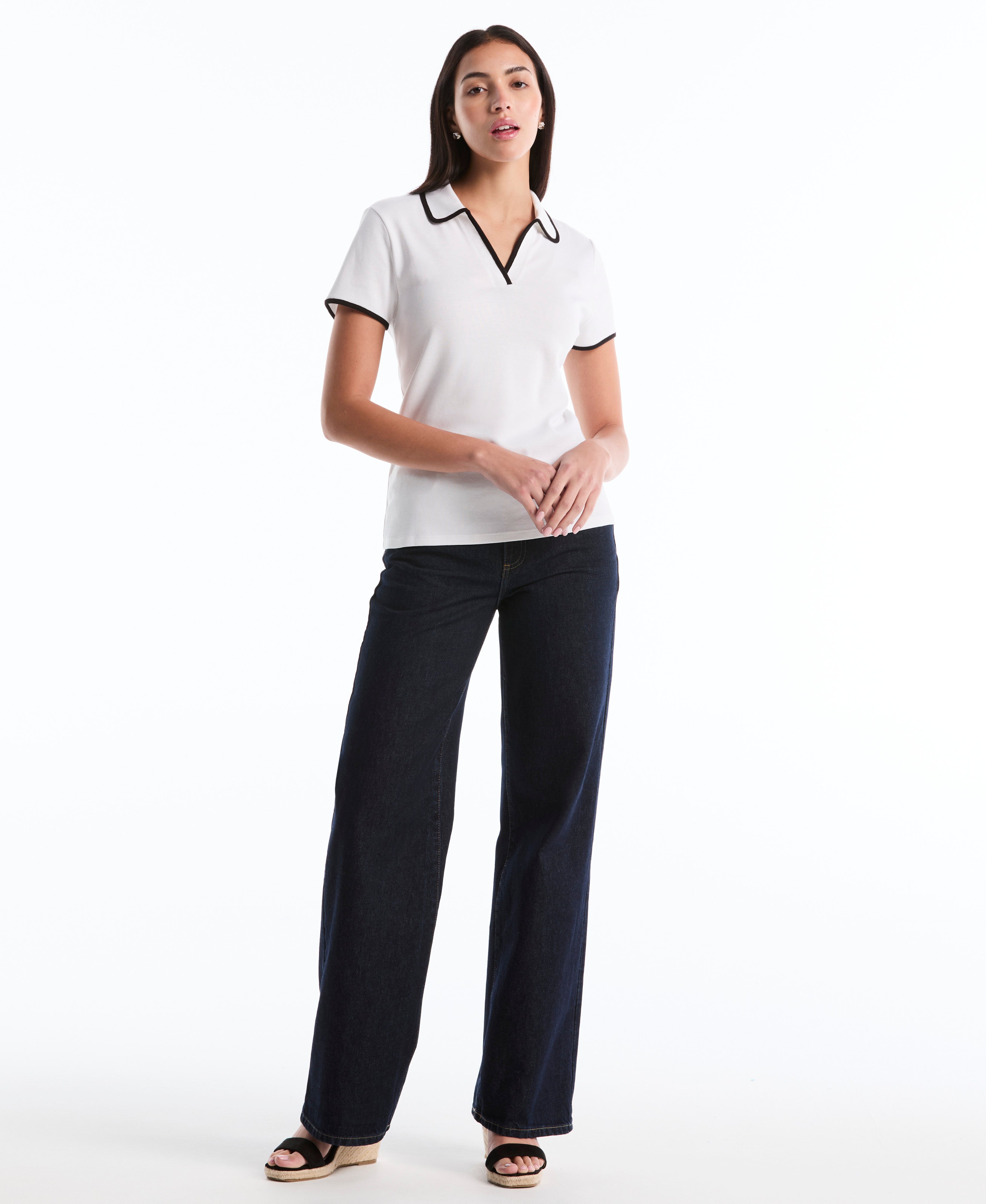 Contrast Trim Johnny Collar Polo