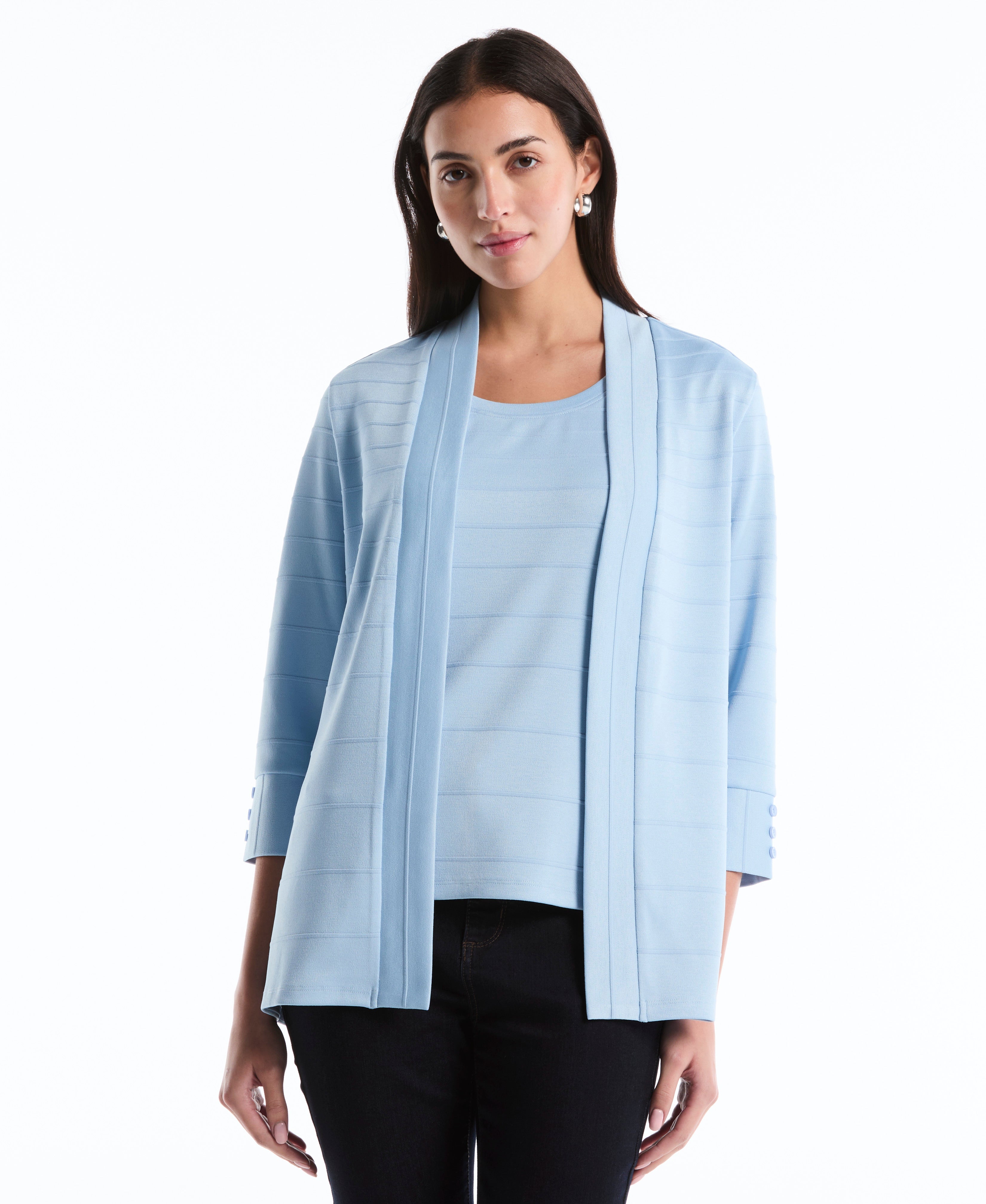 Petite Ottoman Knit Cardigan Sweater (Cerulean) 