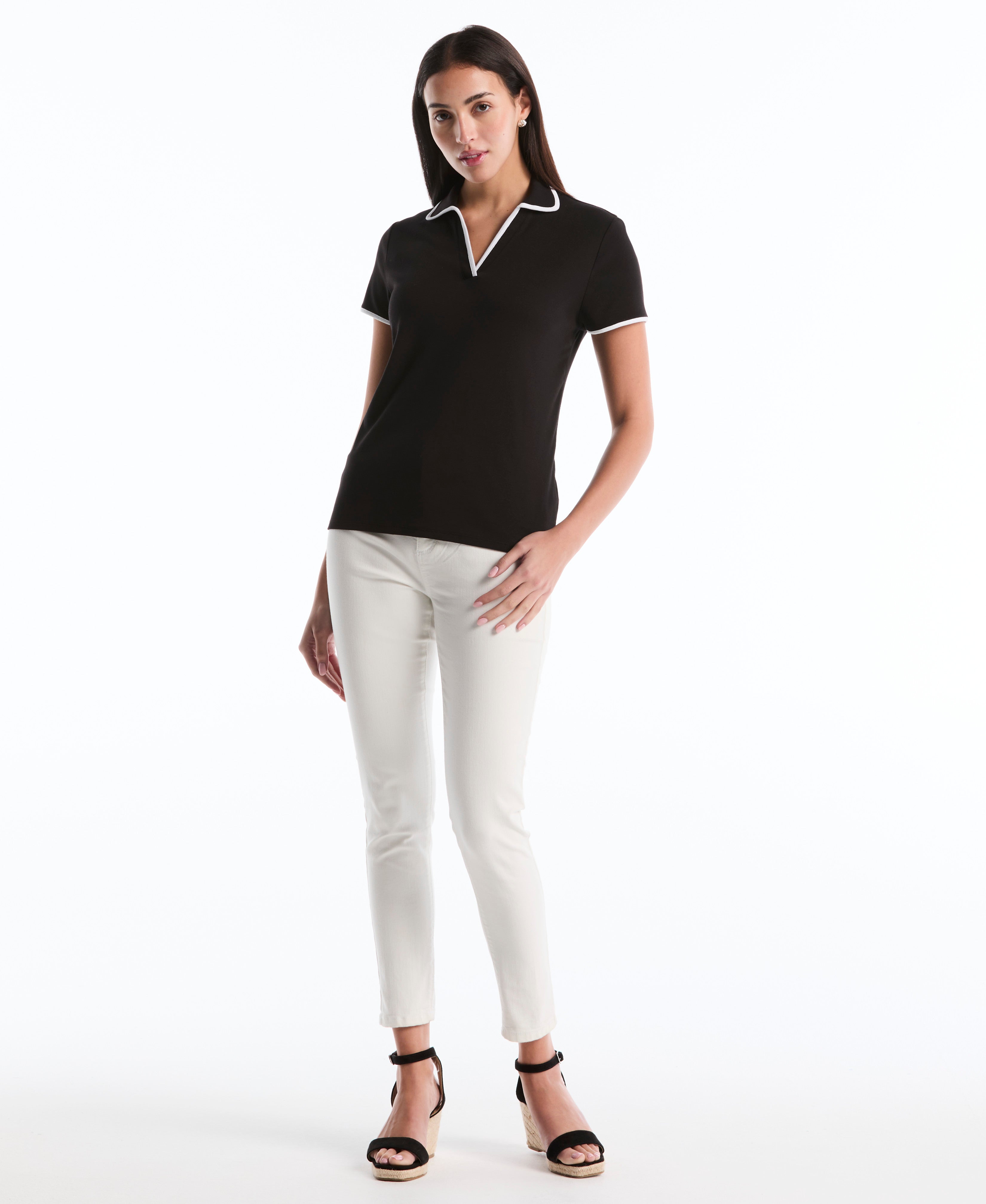 Contrast Trim Johnny Collar Polo