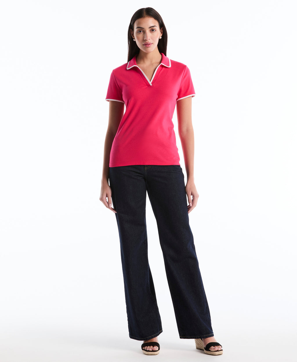 Contrast Trim Johnny Collar Polo