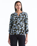 Floral Print Shirred Top (Black) 