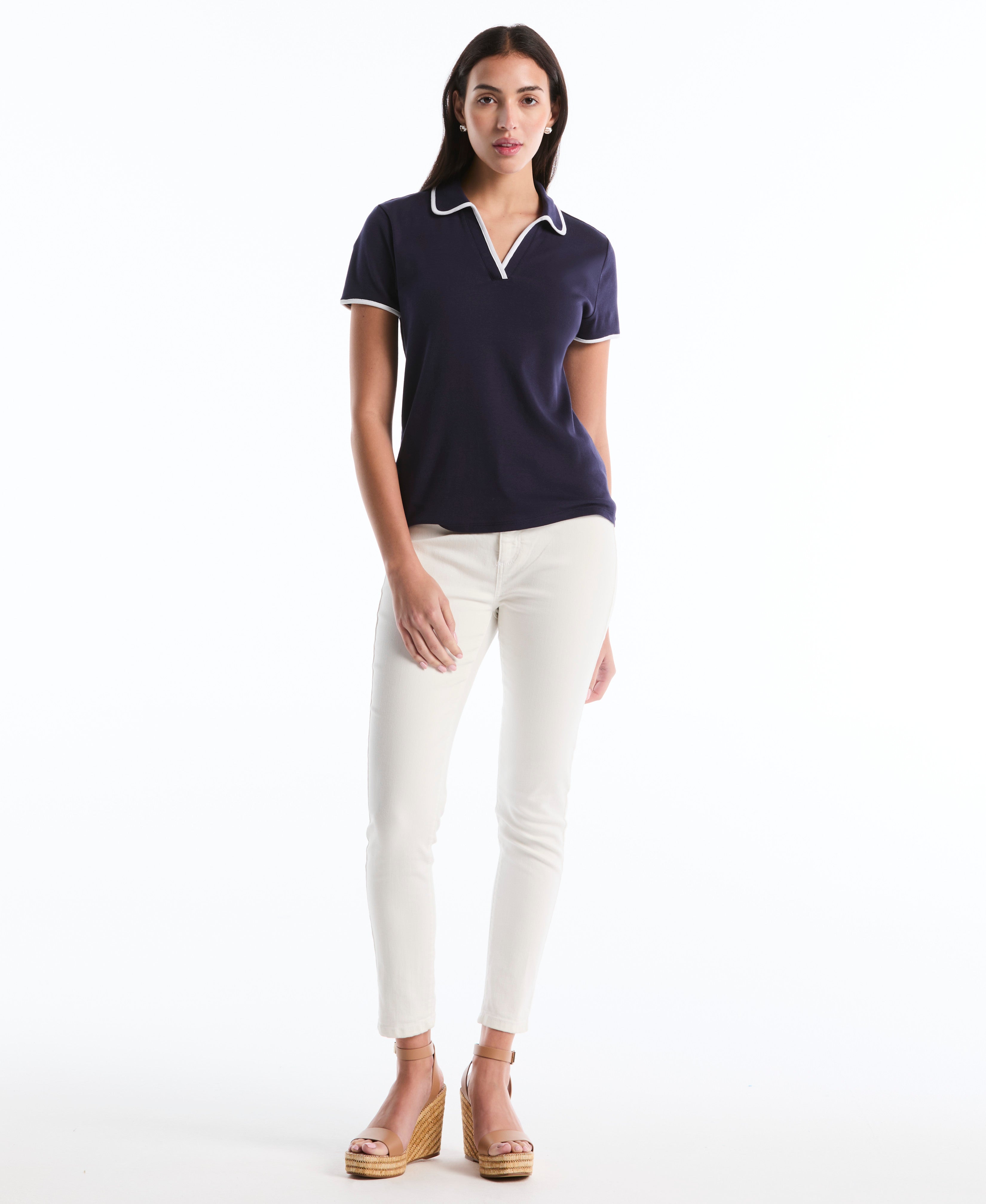 Contrast Trim Johnny Collar Polo