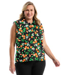 Plus Size Orange Print Ruffle Trim Polo (Nectarine) 