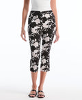 Petite Floral Print Capri with Riveted Vent (Moonbeam) 