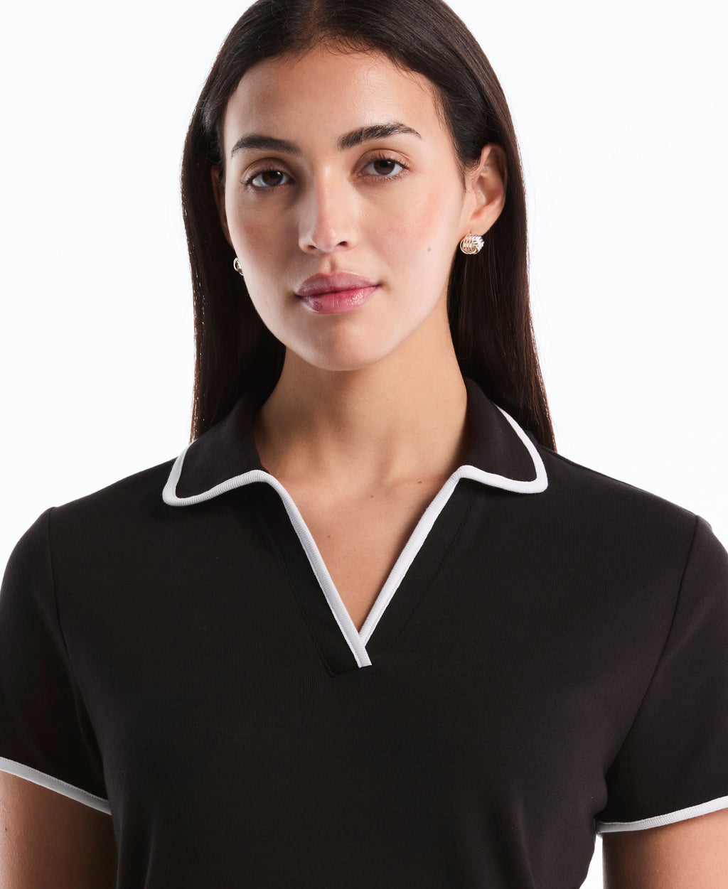 Contrast Trim Johnny Collar Polo