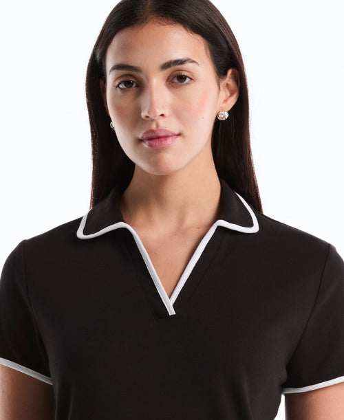 Contrast Trim Johnny Collar Polo