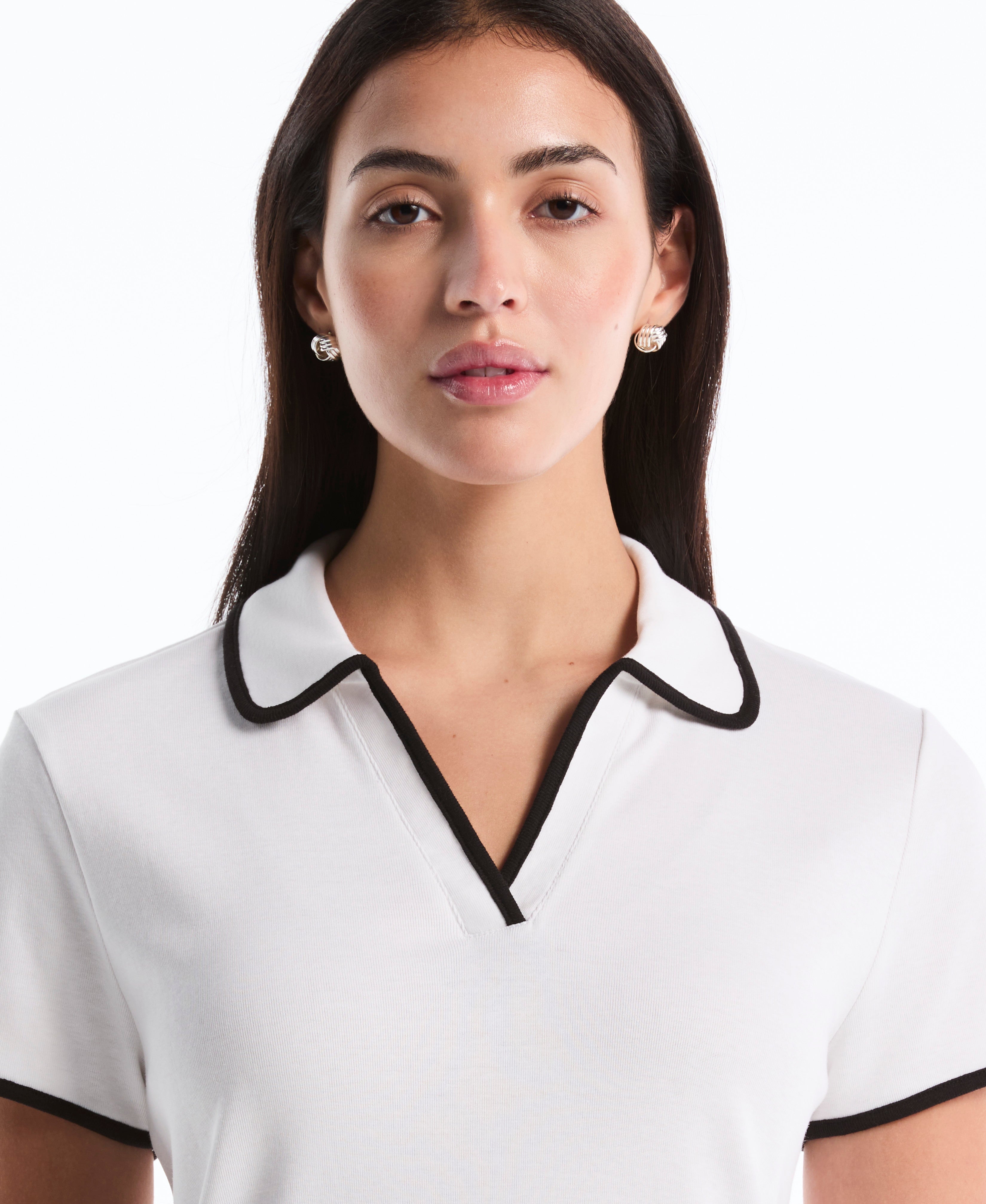 Contrast Trim Johnny Collar Polo